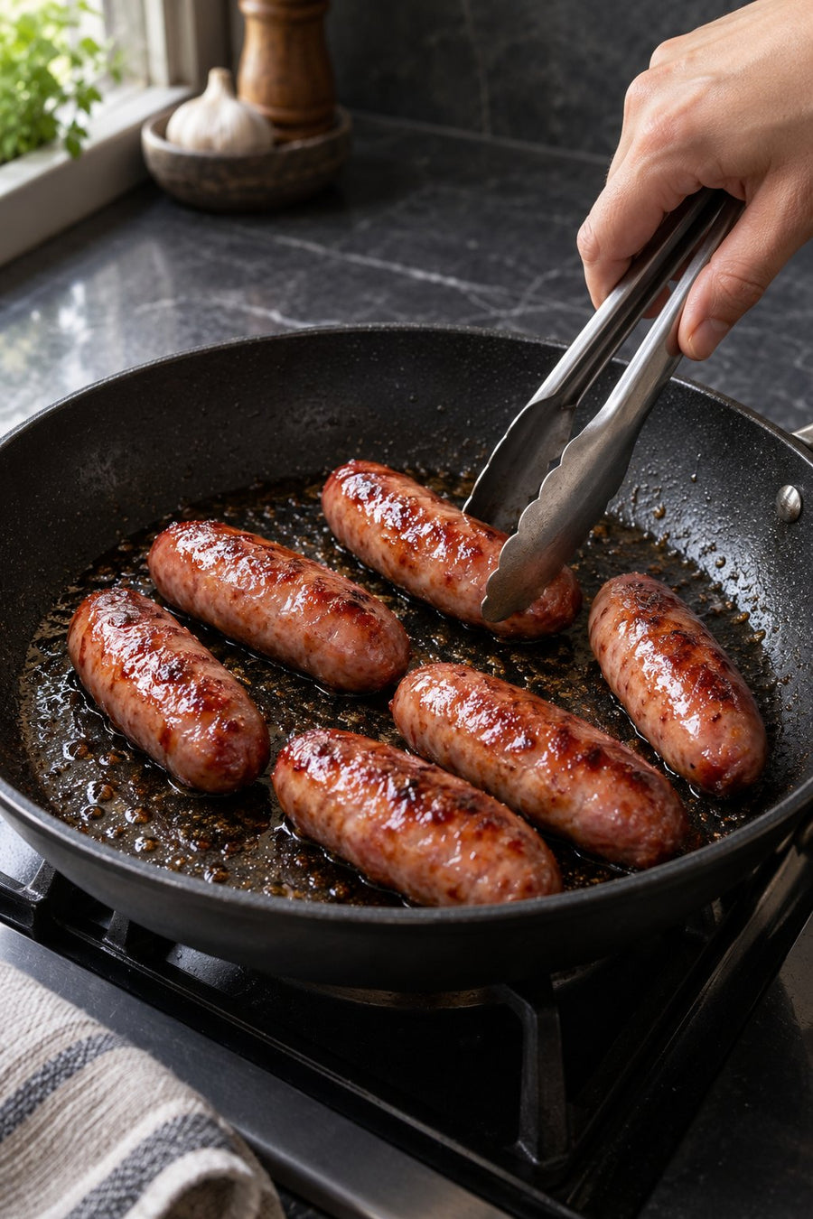 Crispy Wonton-Wrapped Sausages with Tianfu Taiwanese Sausage, step 1: Cook the sausages first