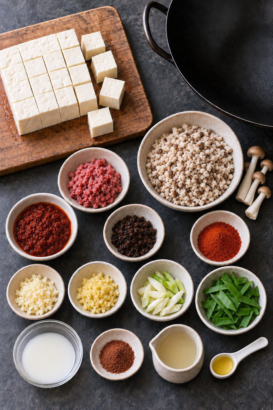 Mapo Tofu Lite, the Chengdu Way, step 1: Prep everything