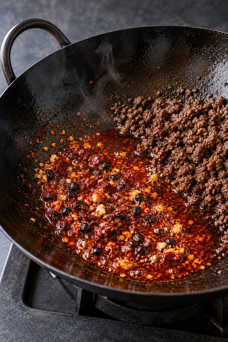 Mapo Tofu, the Chengdu Way, step 4: Make the red oil