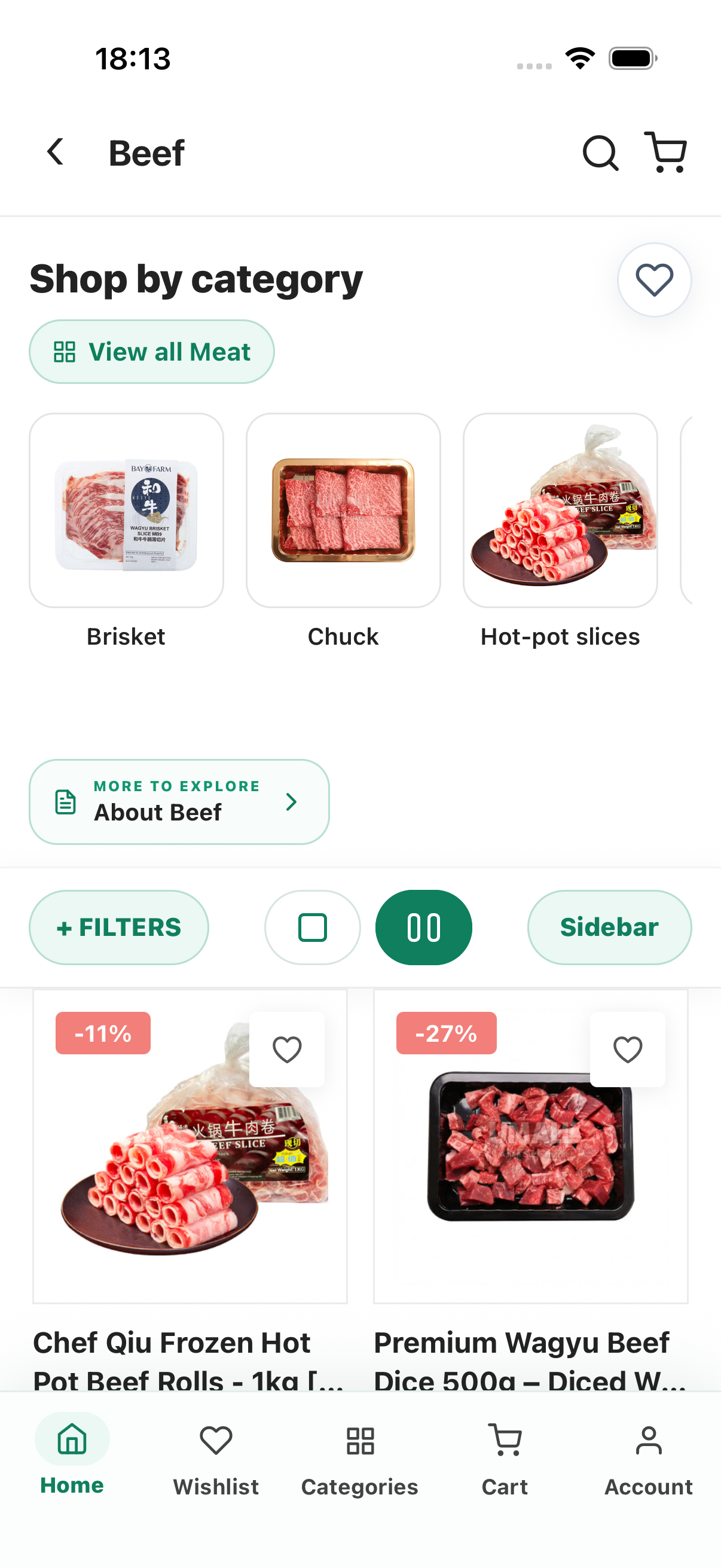 The Asian Grocer Online app browsing a beef category