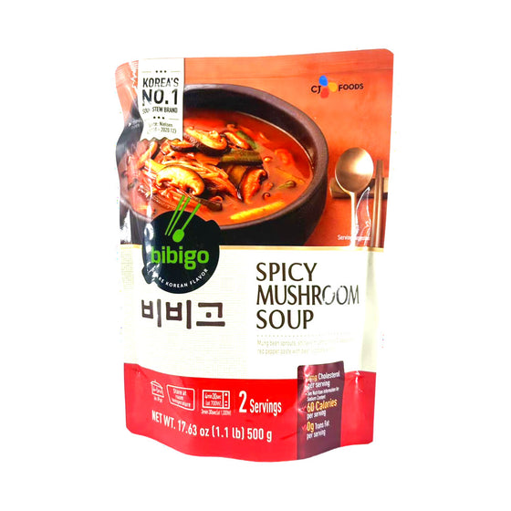 Súp Nấm Cay Vị Bò Bibigo 500 g – súp Hàn Quốc ăn liền, tiện lợi