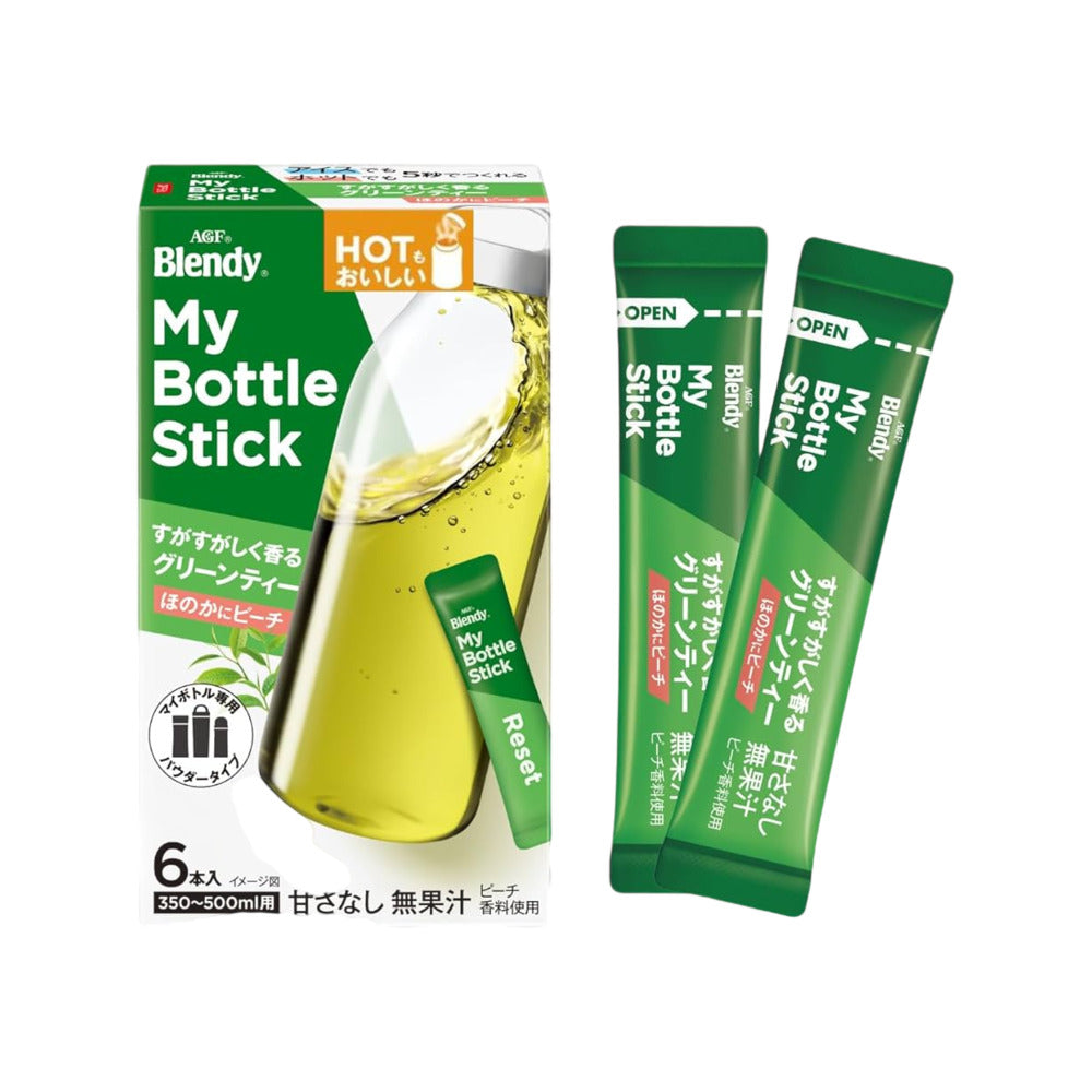 AGF-Blendy-My-Bottle-Stick-Green-Tea-(Peach-Aroma,-Unsweetened)-–-6-Sticks,-15g---Instant-Green-Tea-Powder-for-Water-Bottles-1