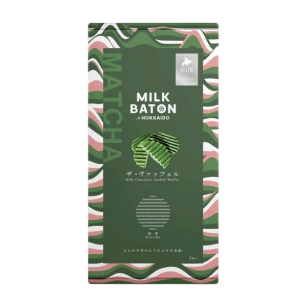 Milk Baton Hokkaido Matcha Chocolate-Coated Waffle Cookies 184g – Japanese Souvenir Gift Box