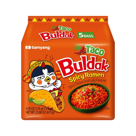 Samyang Buldak Taco Spicy Ramen 135g x 5 Packs - Korean Hot Chicken Flavour Noodles