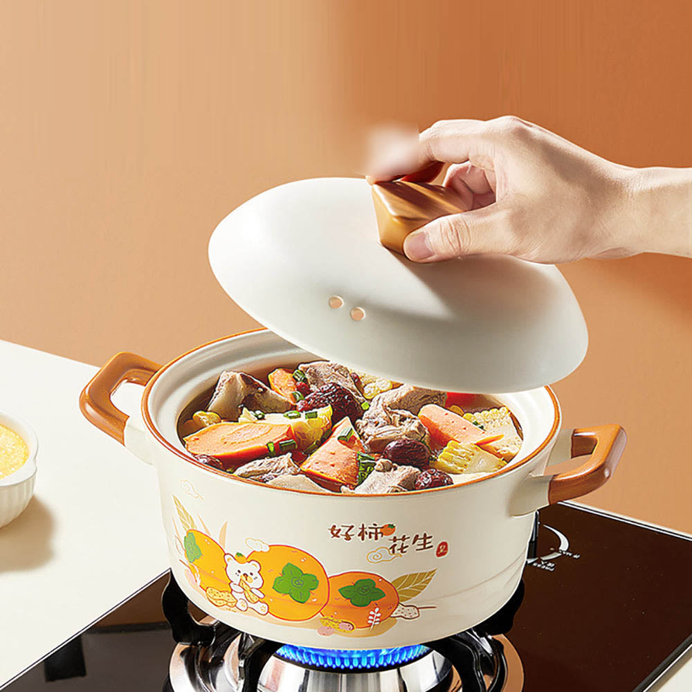 Cooker King Ceramic Casserole Pot with Persimmon and Peanut Design - 4.2L