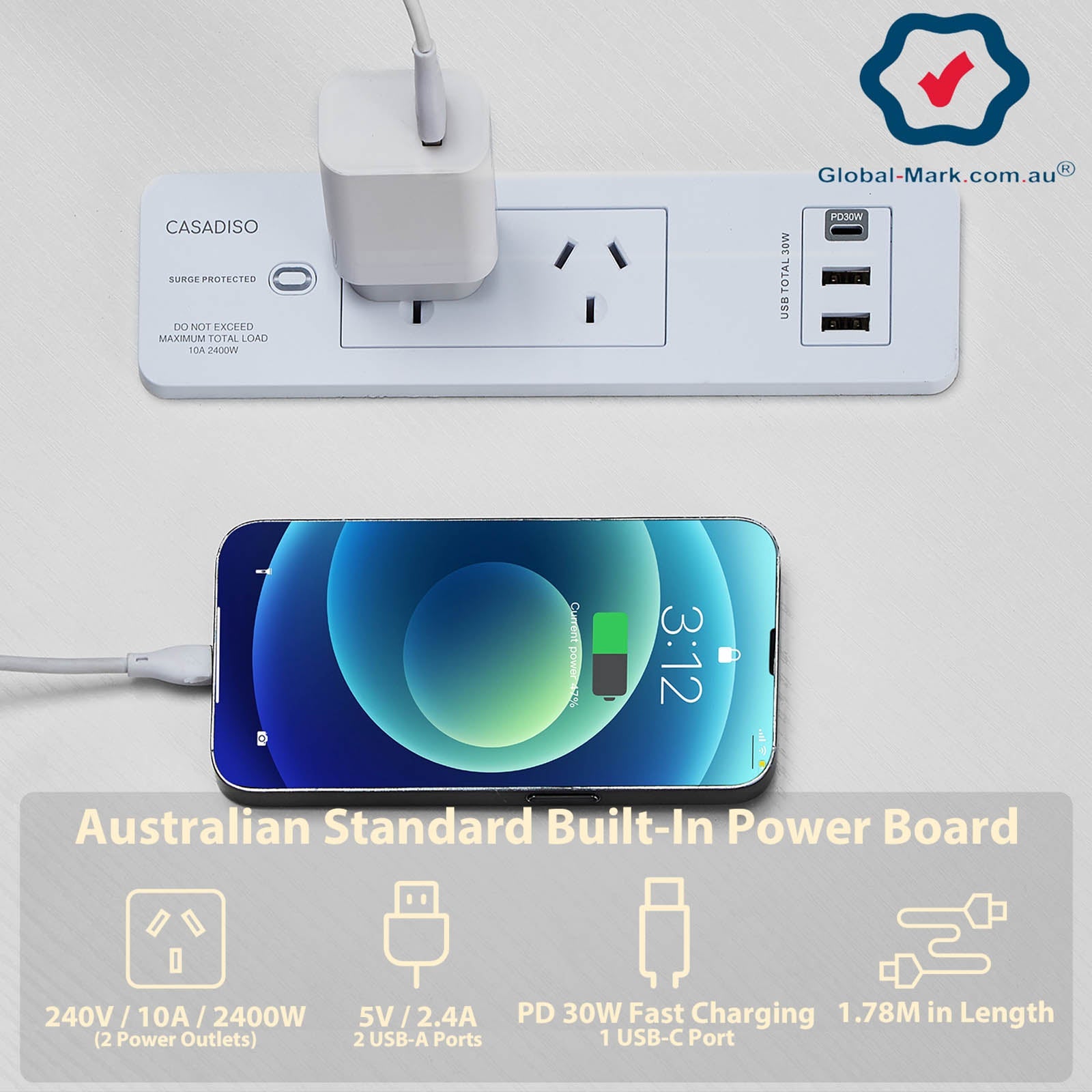 Casadiso L-Shaped Corner Desk with Power Board Smart Gaming Desk with Monitor Charging Station & USB Ports White (Albali)