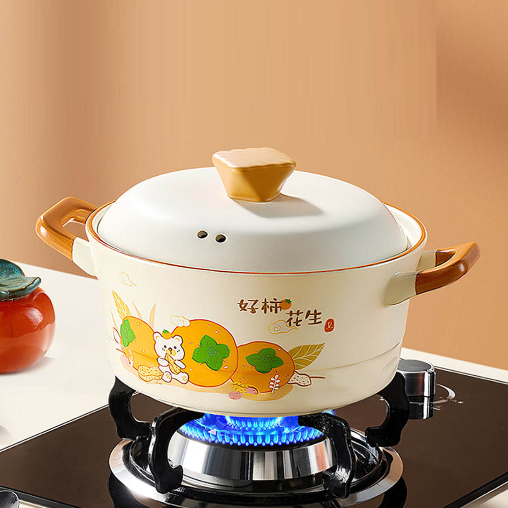 Cooker King Ceramic Casserole Pot with Persimmon and Peanut Design - 4.2L
