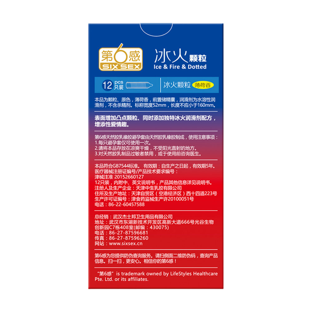 Six-Sex-Ice-&-Fire-Dotted-Condoms---12-Pack---Warming-&-Cooling,-Textured-Dots-3