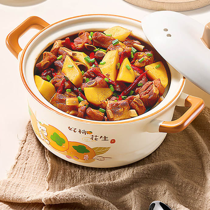 Cooker King Ceramic Casserole Pot with Persimmon and Peanut Design - 4.2L