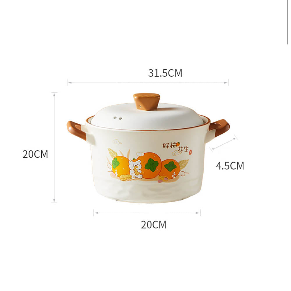 Cooker King Ceramic Casserole Pot with Persimmon and Peanut Design - 4.2L