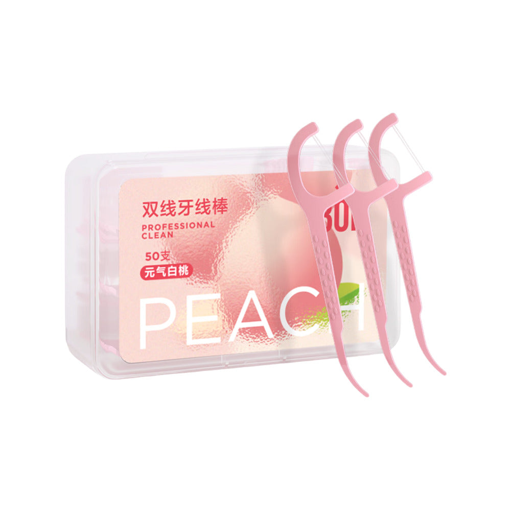 BOP Dual-Line Floss Picks Peach Flavor - 50 Pieces x 3-1