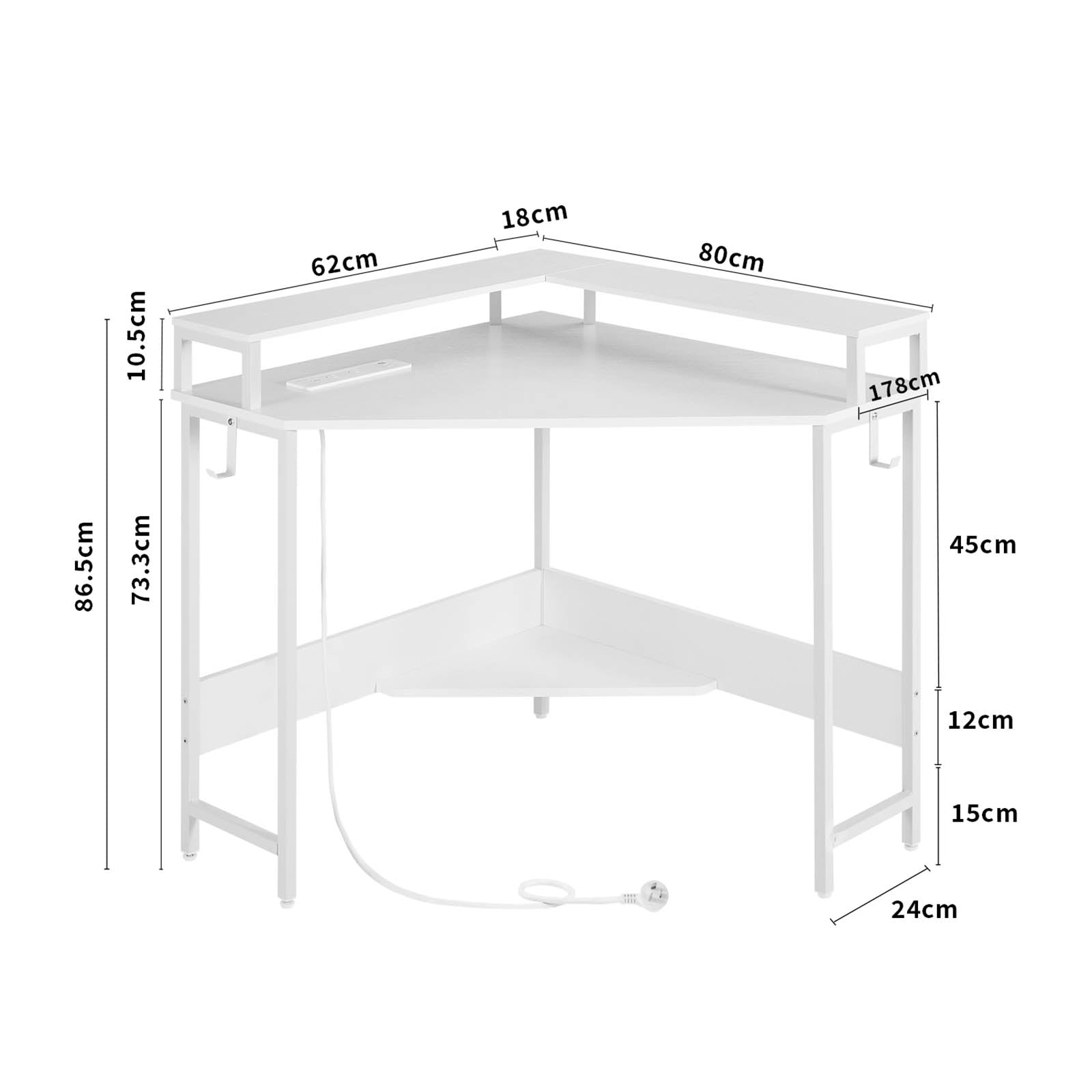Casadiso L-Shaped Corner Desk with Power Board Smart Gaming Desk with Monitor Charging Station & USB Ports White (Albali)