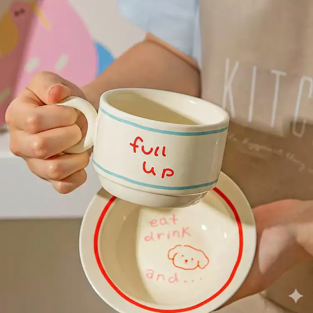 Modern SweetHome Line-Drawing Puppy Ceramic Mug 320ml – Cute Coffee & Tea Cup