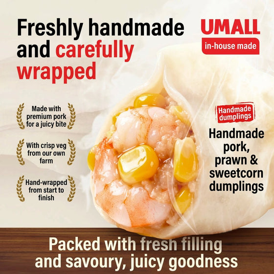 UMALL Pork, Shrimp & Corn Handmade Dumplings (Frozen) – 12 Pieces, 360g
