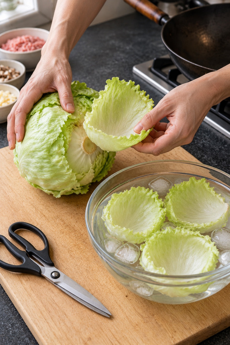 San Choy Bow, Crunchy Pork Lettuce Cups, step 2: Make the lettuce cups