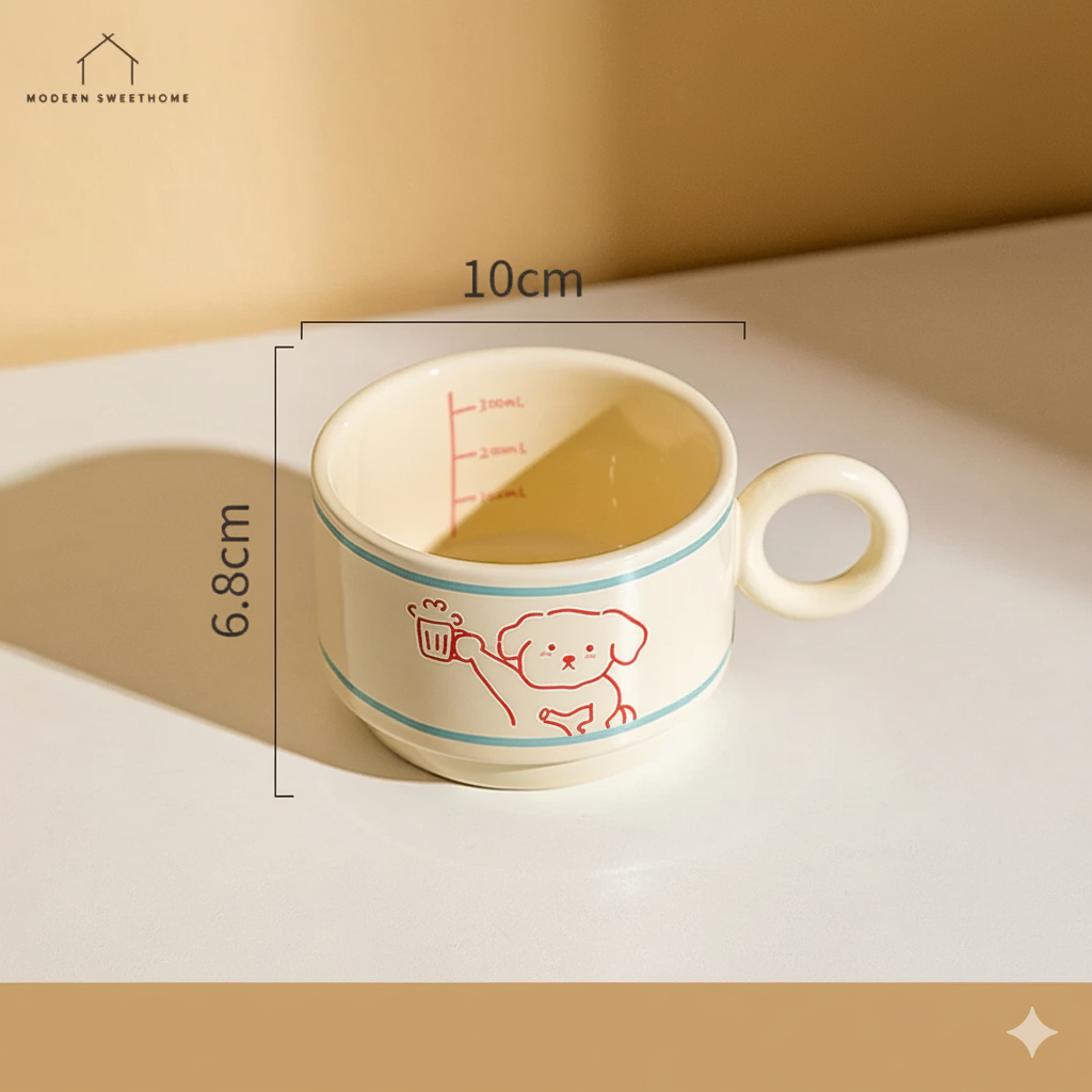 Modern SweetHome Line-Drawing Puppy Ceramic Mug 320ml – Cute Coffee & Tea Cup