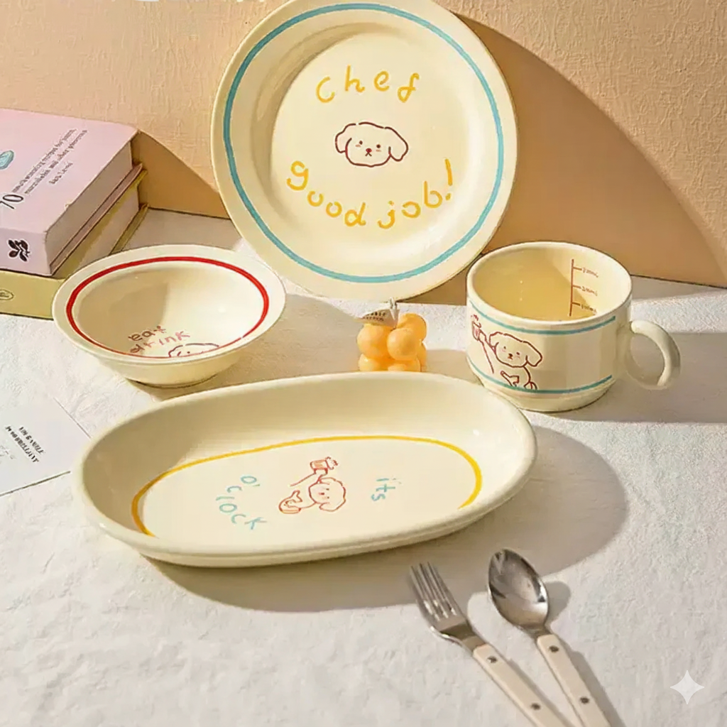 Modern SweetHome Line-Drawing Puppy Ceramic Mug 320ml – Cute Coffee & Tea Cup